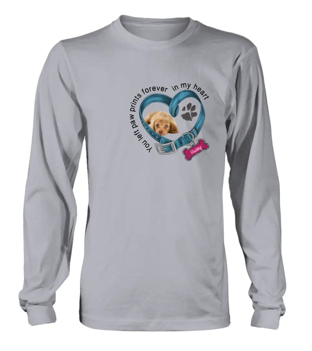 Custom Personalized Memorial Dog T-shirt/ Hoodie - Upload Photo - Gift Idea For Dog Lover/ Mother's Day/Father's Day - You Left Paw Prints Forever In My Heart