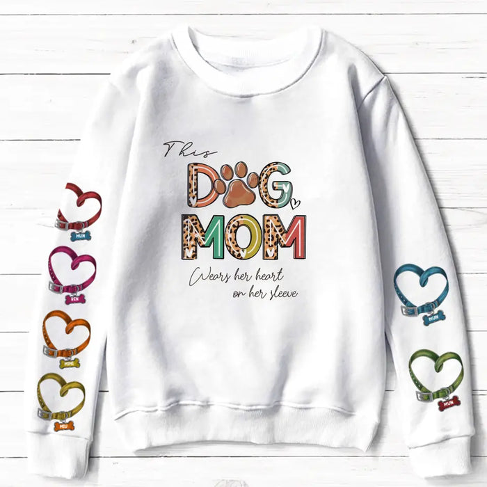 Custom Personalized Dog Mom AOP Sweater - Upto 6 Pets - Mother's Day Gift Idea For Dog Lover - This Dog Mom Wears Her Heart On Her Sleeve