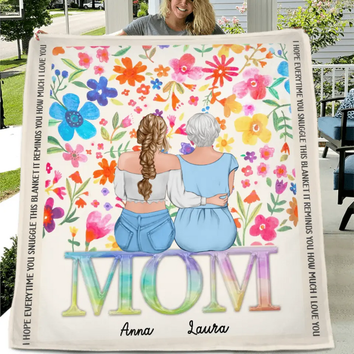 Custom Personalized Mom & Daughter Quilt/ Fleece Throw Blanket - Mother's Day Gift Idea To Mom - Upto 4 Daughters - How Much We Love You