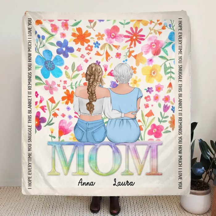 Custom Personalized Mom & Daughter Quilt/ Fleece Throw Blanket - Mother's Day Gift Idea To Mom - Upto 4 Daughters - How Much We Love You