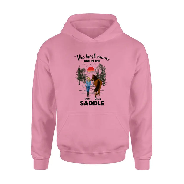 Custom Personalized Horse Mom Shirt - Upto 6 Horses - Mother's Day Gift Idea for Horse Lovers - The Best Moms Are In The Saddle