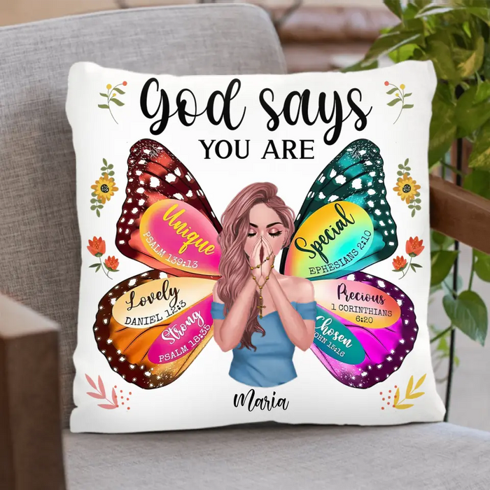 Personalized Prayer Pillow Cover - Inspiration Religious Gifts Idea - God Says You Are Unique Special Lovely Precious