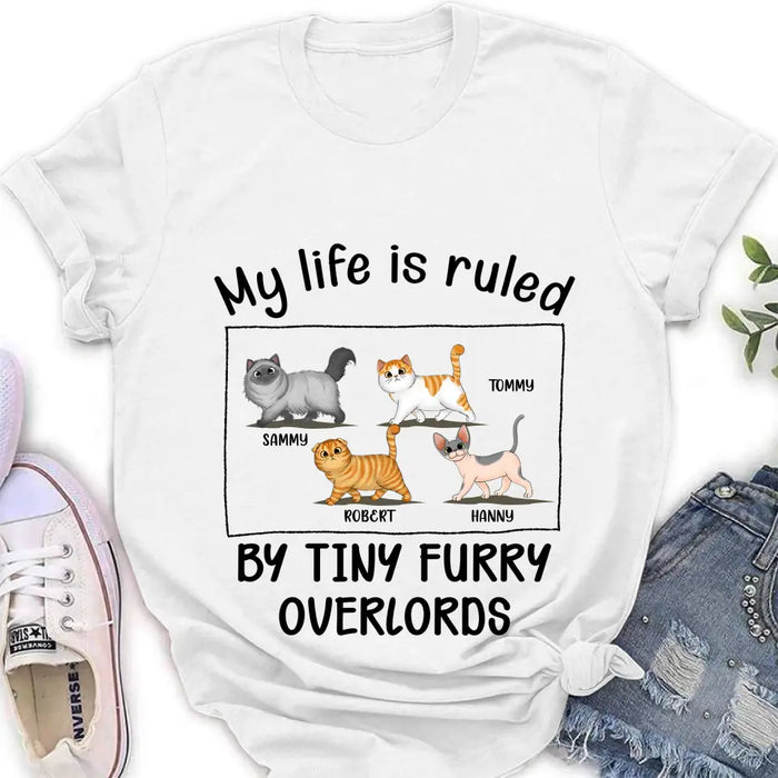 Custom Personalized Cat T-shirt/ Hoodie - Gift Idea For Cat Lovers - My Life Is Ruled By Tiny Furry Overlords