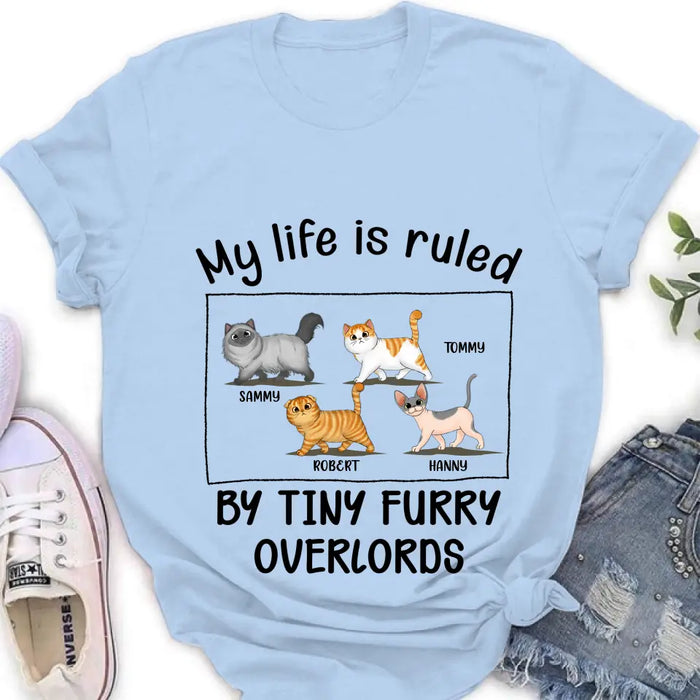 Custom Personalized Cat T-shirt/ Hoodie - Gift Idea For Cat Lovers - My Life Is Ruled By Tiny Furry Overlords