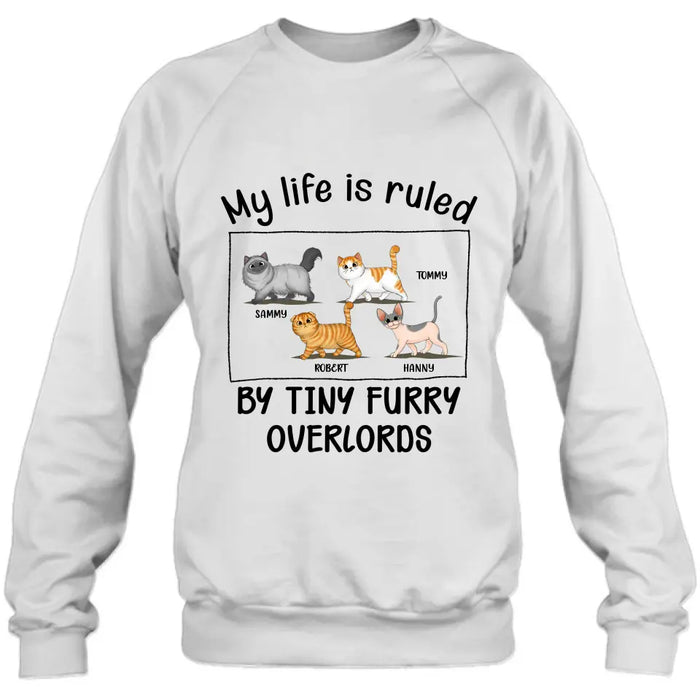 Custom Personalized Cat T-shirt/ Hoodie - Gift Idea For Cat Lovers - My Life Is Ruled By Tiny Furry Overlords