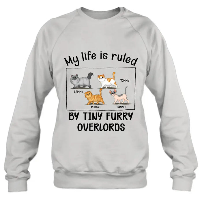 Custom Personalized Cat T-shirt/ Hoodie - Gift Idea For Cat Lovers - My Life Is Ruled By Tiny Furry Overlords