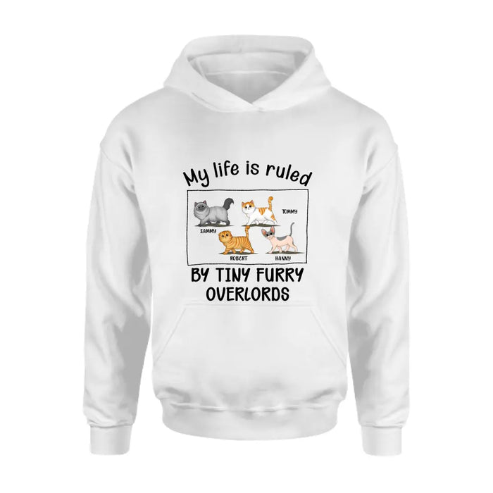 Custom Personalized Cat T-shirt/ Hoodie - Gift Idea For Cat Lovers - My Life Is Ruled By Tiny Furry Overlords