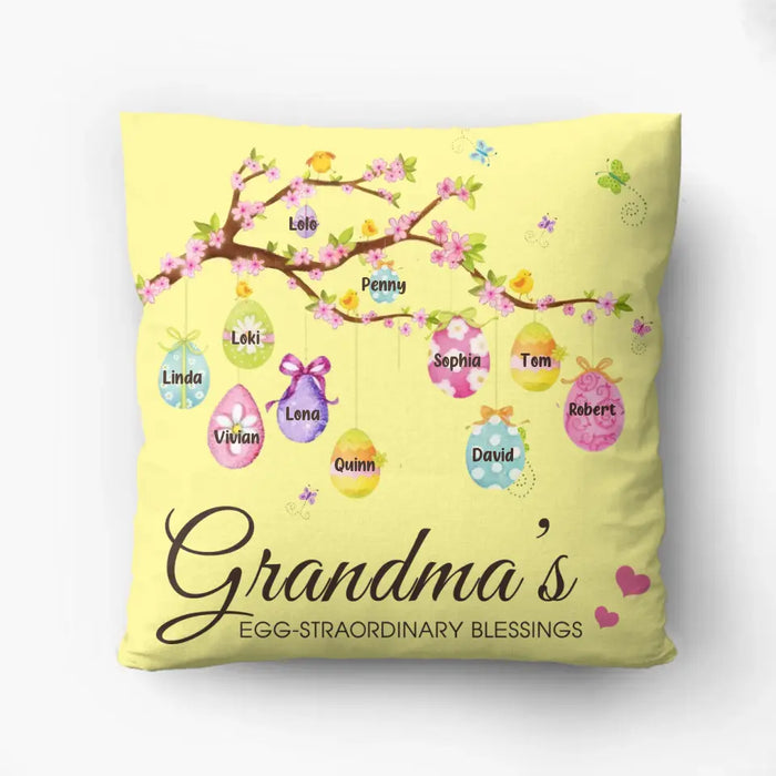Custom Personalized Grandma Pillow Cover - Gift Idea For Grandma - Upto 11 Kids - Grandma's Egg - Straordinary Blessings