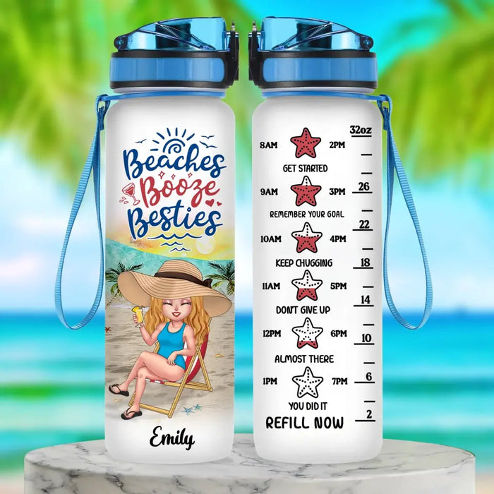 Custom Personalized Beach Camping Water Tracker Bottle - Gift Idea For Best Friends/ Beach Lovers with up to 5 Women - Beach Booze Besties