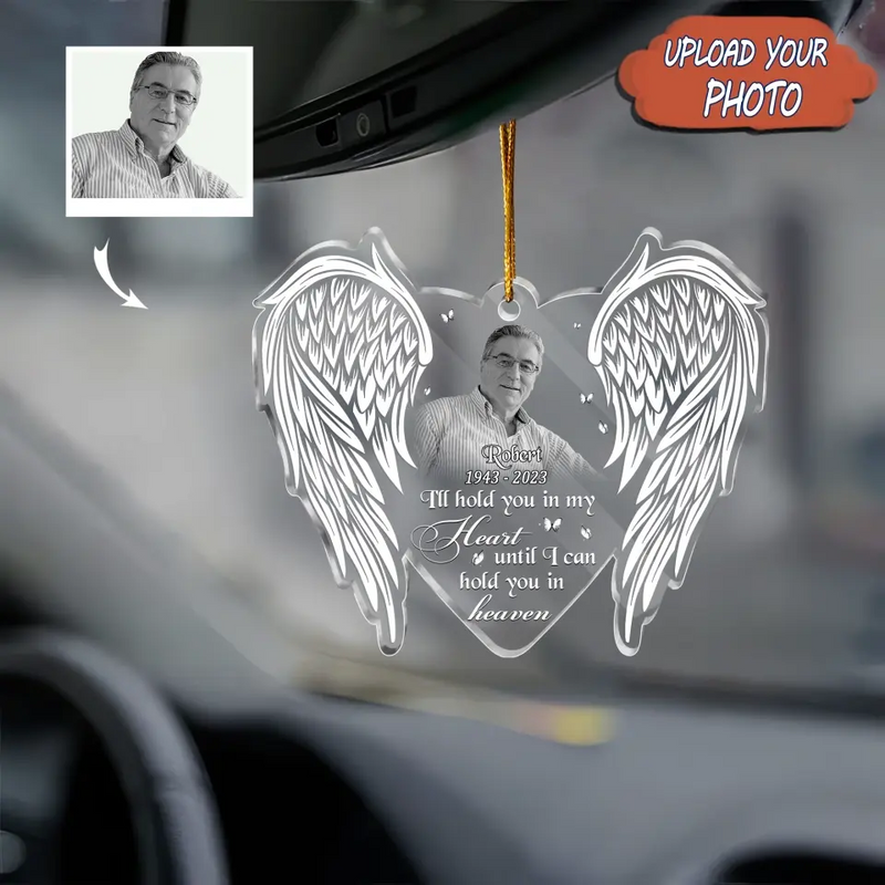 Personalized Memorial Photo Acrylic Ornament - Memorial Gift Idea for Family - God Has You In His Arms I Have You In My Heart