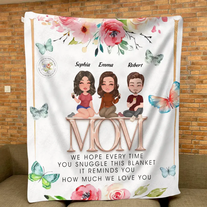 Custom Personalized Mom & Children Quilt/ Fleece Throw Blanket - Upto 3 People - Mother's Day Gift Idea To Mom - It Reminds You How Much We Love You