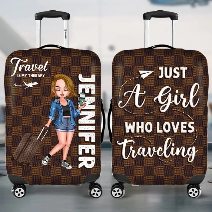 Custom Personalized Traveling Girl Luggage Cover - Gift For Girl/ Traveling Lovers - Travel Is My Therapy