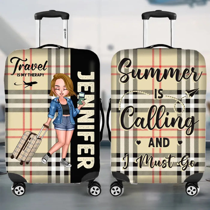 Custom Personalized Traveling Girl Luggage Cover - Gift For Girl/ Traveling Lovers - Travel Is My Therapy