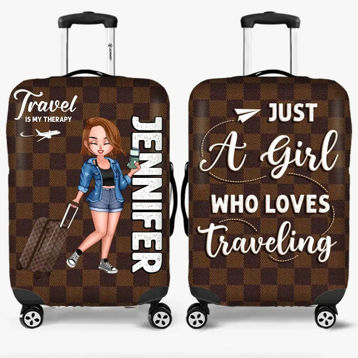 Custom Personalized Traveling Girl Luggage Cover - Gift For Girl/ Traveling Lovers - Travel Is My Therapy