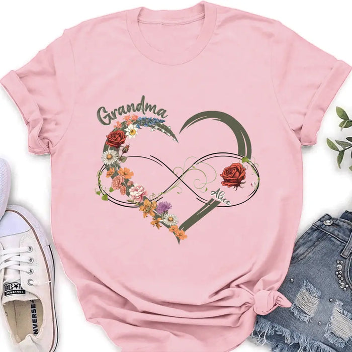 Custom Personalized Floral Heart Grandma Mom Vintage Birth Month Flower Shirt/ Hoodie - Up to 10 Kids - Mother's Day Gift Idea for Mom/Grandma