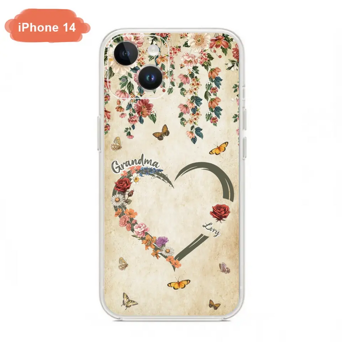 Custom Personalized Floral Heart Grandma Mom Vintage Birth Month Flower Phone Case - Up to 10 Kids - Mother's Day Gift Idea for Mom/Grandma - Case For iPhone/ Samsung