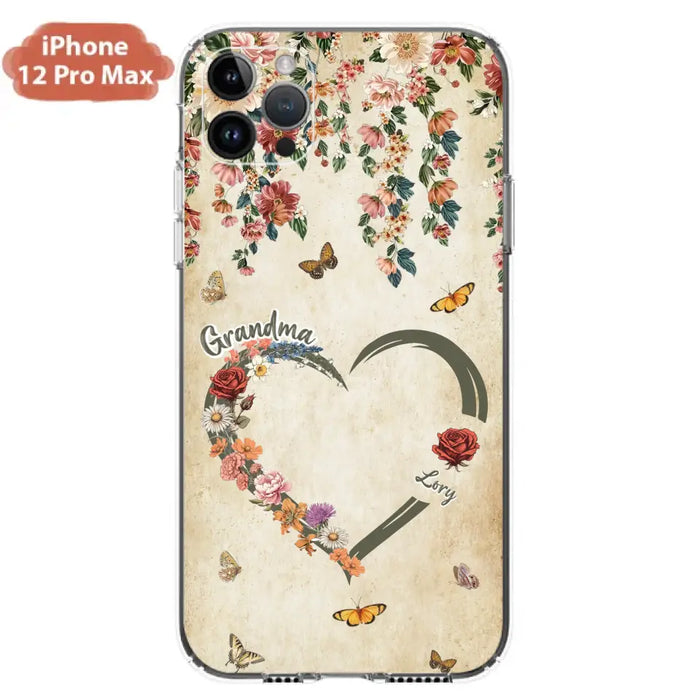 Custom Personalized Floral Heart Grandma Mom Vintage Birth Month Flower Phone Case - Up to 10 Kids - Mother's Day Gift Idea for Mom/Grandma - Case For iPhone/ Samsung