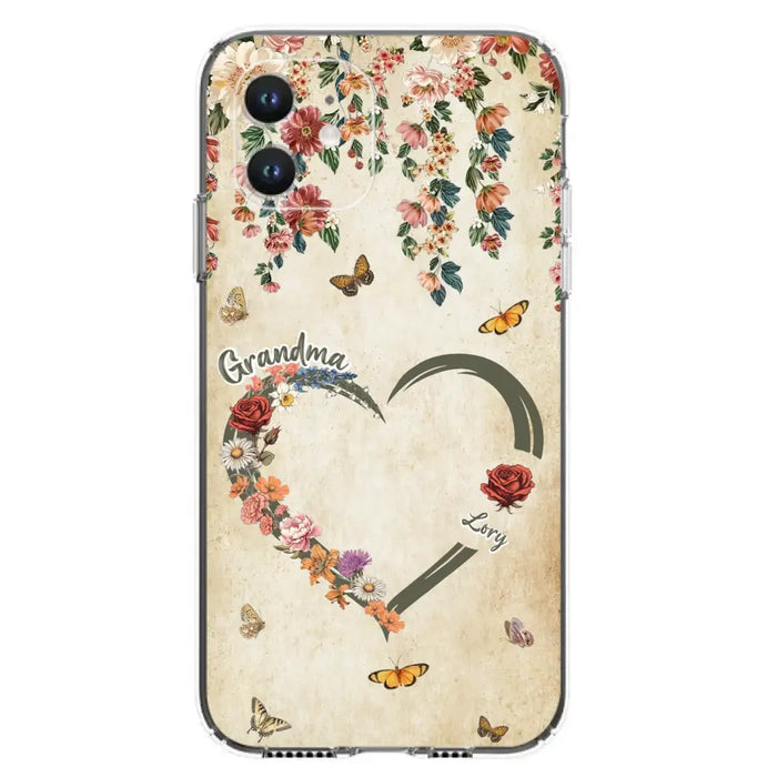 Custom Personalized Floral Heart Grandma Mom Vintage Birth Month Flower Phone Case - Up to 10 Kids - Mother's Day Gift Idea for Mom/Grandma - Case For iPhone/ Samsung