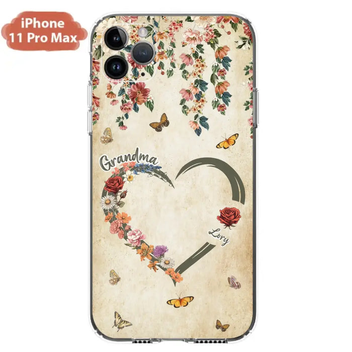 Custom Personalized Floral Heart Grandma Mom Vintage Birth Month Flower Phone Case - Up to 10 Kids - Mother's Day Gift Idea for Mom/Grandma - Case For iPhone/ Samsung