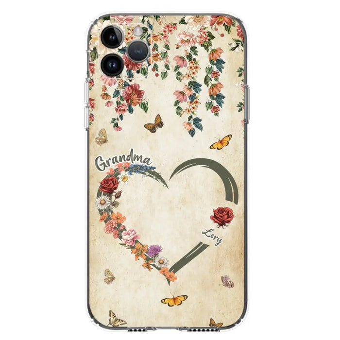 Custom Personalized Floral Heart Grandma Mom Vintage Birth Month Flower Phone Case - Up to 10 Kids - Mother's Day Gift Idea for Mom/Grandma - Case For iPhone/ Samsung