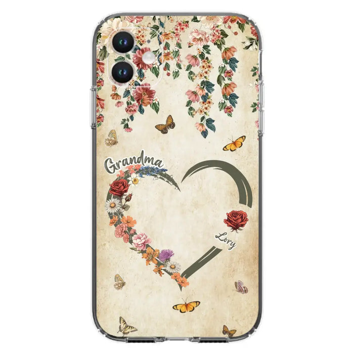 Custom Personalized Floral Heart Grandma Mom Vintage Birth Month Flower Phone Case - Up to 10 Kids - Mother's Day Gift Idea for Mom/Grandma - Case For iPhone/ Samsung