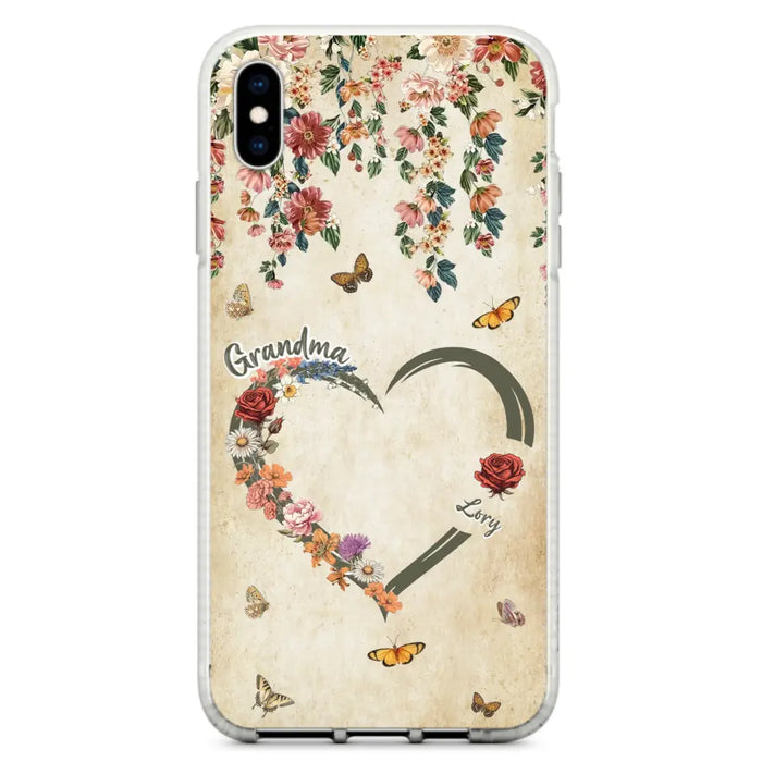 Custom Personalized Floral Heart Grandma Mom Vintage Birth Month Flower Phone Case - Up to 10 Kids - Mother's Day Gift Idea for Mom/Grandma - Case For iPhone/ Samsung