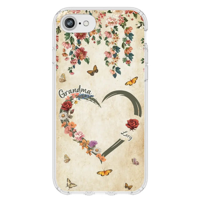 Custom Personalized Floral Heart Grandma Mom Vintage Birth Month Flower Phone Case - Up to 10 Kids - Mother's Day Gift Idea for Mom/Grandma - Case For iPhone/ Samsung