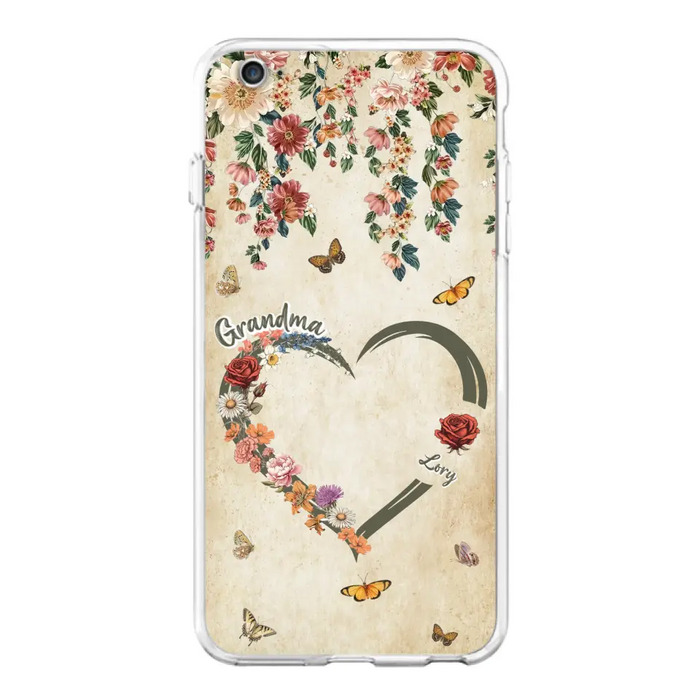 Custom Personalized Floral Heart Grandma Mom Vintage Birth Month Flower Phone Case - Up to 10 Kids - Mother's Day Gift Idea for Mom/Grandma - Case For iPhone/ Samsung