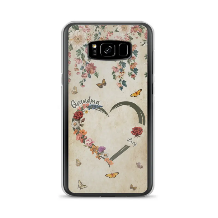 Custom Personalized Floral Heart Grandma Mom Vintage Birth Month Flower Phone Case - Up to 10 Kids - Mother's Day Gift Idea for Mom/Grandma - Case For iPhone/ Samsung