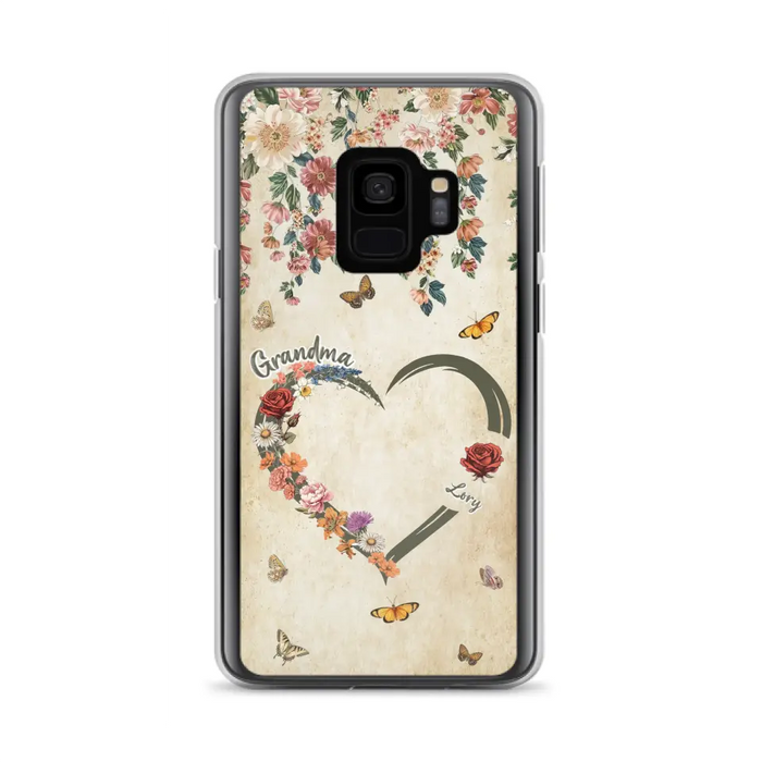 Custom Personalized Floral Heart Grandma Mom Vintage Birth Month Flower Phone Case - Up to 10 Kids - Mother's Day Gift Idea for Mom/Grandma - Case For iPhone/ Samsung