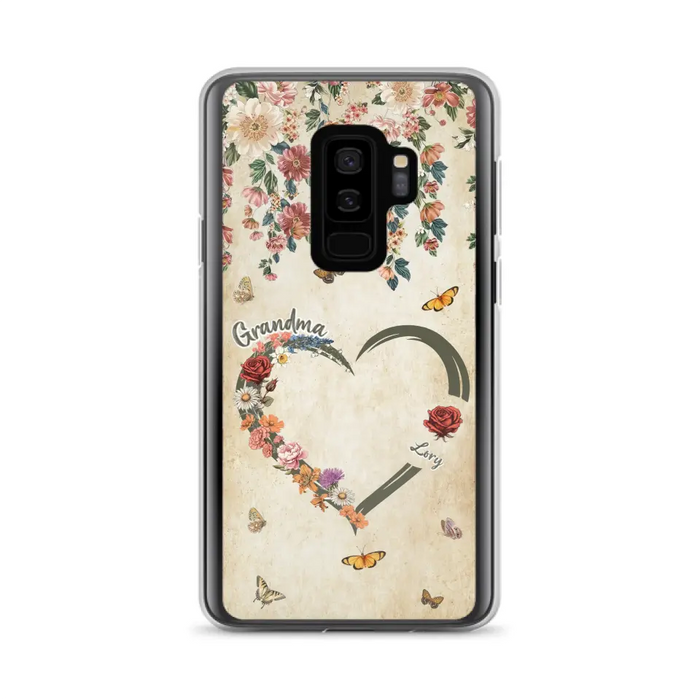 Custom Personalized Floral Heart Grandma Mom Vintage Birth Month Flower Phone Case - Up to 10 Kids - Mother's Day Gift Idea for Mom/Grandma - Case For iPhone/ Samsung