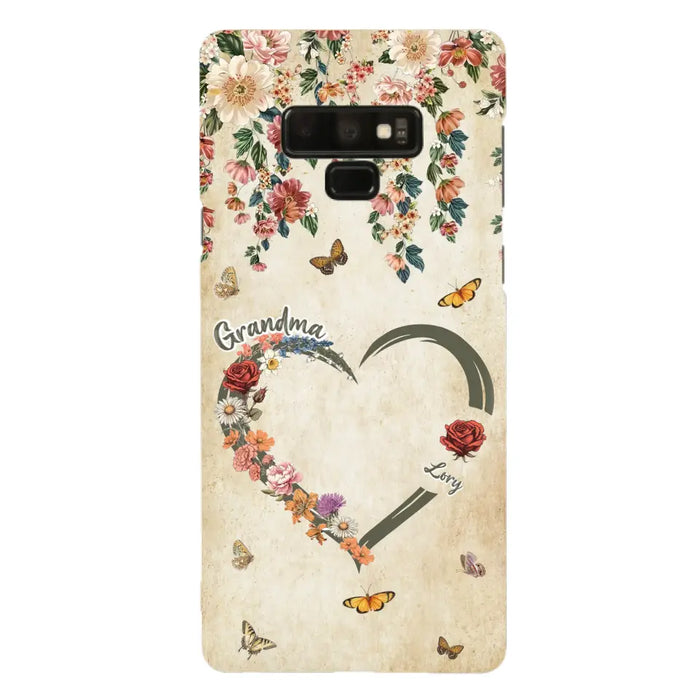 Custom Personalized Floral Heart Grandma Mom Vintage Birth Month Flower Phone Case - Up to 10 Kids - Mother's Day Gift Idea for Mom/Grandma - Case For iPhone/ Samsung