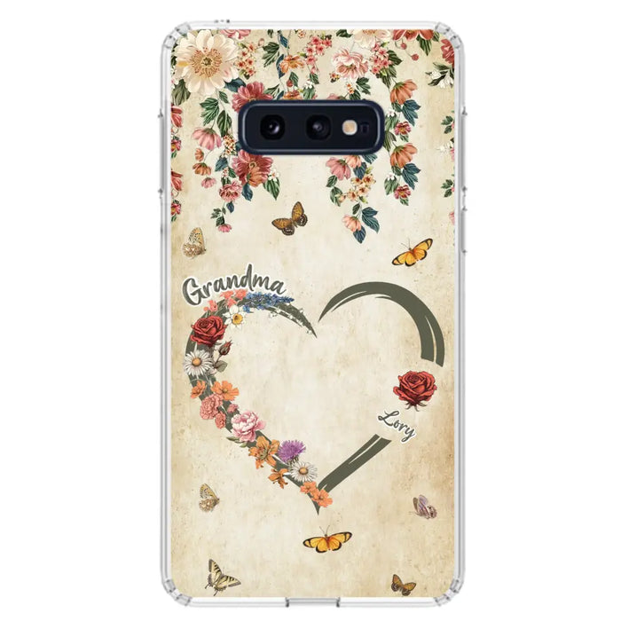 Custom Personalized Floral Heart Grandma Mom Vintage Birth Month Flower Phone Case - Up to 10 Kids - Mother's Day Gift Idea for Mom/Grandma - Case For iPhone/ Samsung