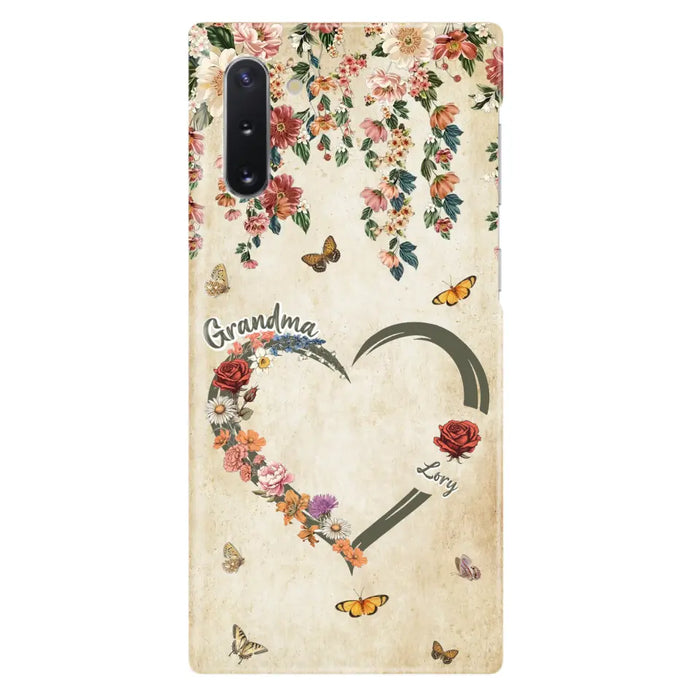 Custom Personalized Floral Heart Grandma Mom Vintage Birth Month Flower Phone Case - Up to 10 Kids - Mother's Day Gift Idea for Mom/Grandma - Case For iPhone/ Samsung