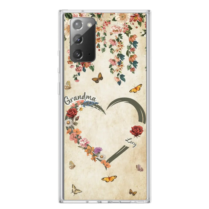 Custom Personalized Floral Heart Grandma Mom Vintage Birth Month Flower Phone Case - Up to 10 Kids - Mother's Day Gift Idea for Mom/Grandma - Case For iPhone/ Samsung