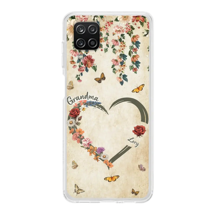 Custom Personalized Floral Heart Grandma Mom Vintage Birth Month Flower Phone Case - Up to 10 Kids - Mother's Day Gift Idea for Mom/Grandma - Case For iPhone/ Samsung