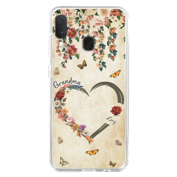 Custom Personalized Floral Heart Grandma Mom Vintage Birth Month Flower Phone Case - Up to 10 Kids - Mother's Day Gift Idea for Mom/Grandma - Case For iPhone/ Samsung