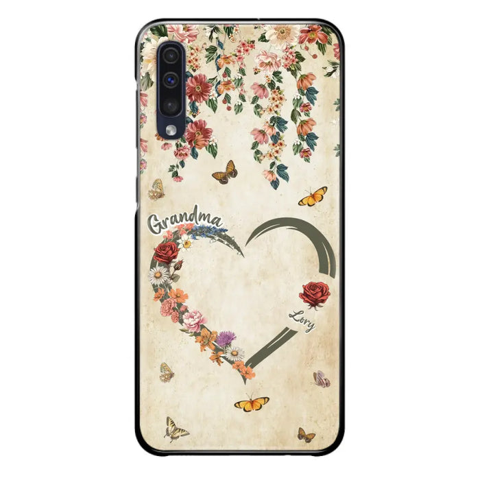 Custom Personalized Floral Heart Grandma Mom Vintage Birth Month Flower Phone Case - Up to 10 Kids - Mother's Day Gift Idea for Mom/Grandma - Case For iPhone/ Samsung