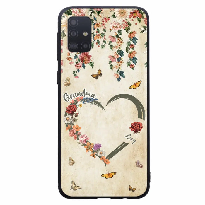 Custom Personalized Floral Heart Grandma Mom Vintage Birth Month Flower Phone Case - Up to 10 Kids - Mother's Day Gift Idea for Mom/Grandma - Case For iPhone/ Samsung