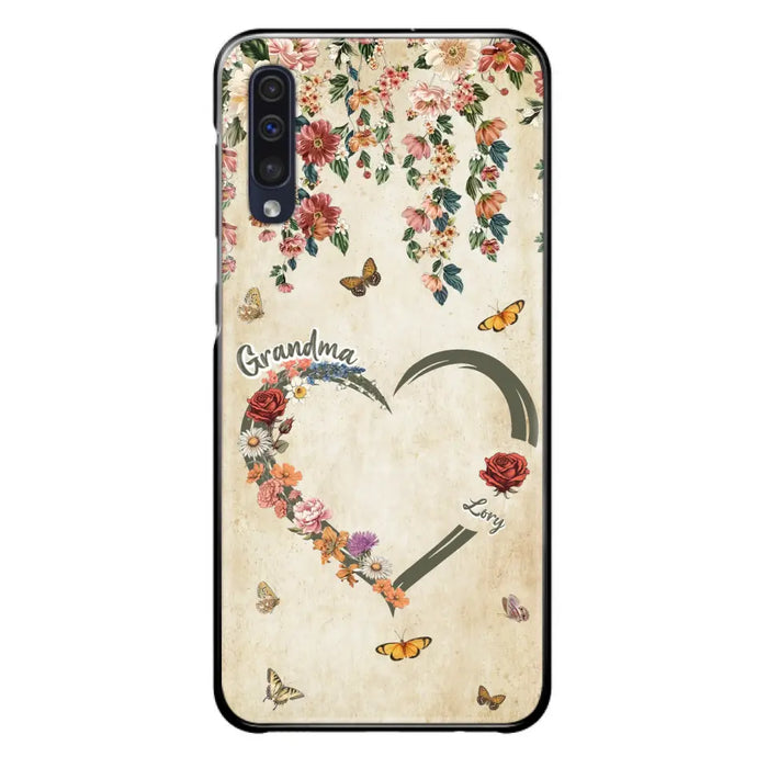 Custom Personalized Floral Heart Grandma Mom Vintage Birth Month Flower Phone Case - Up to 10 Kids - Mother's Day Gift Idea for Mom/Grandma - Case For iPhone/ Samsung