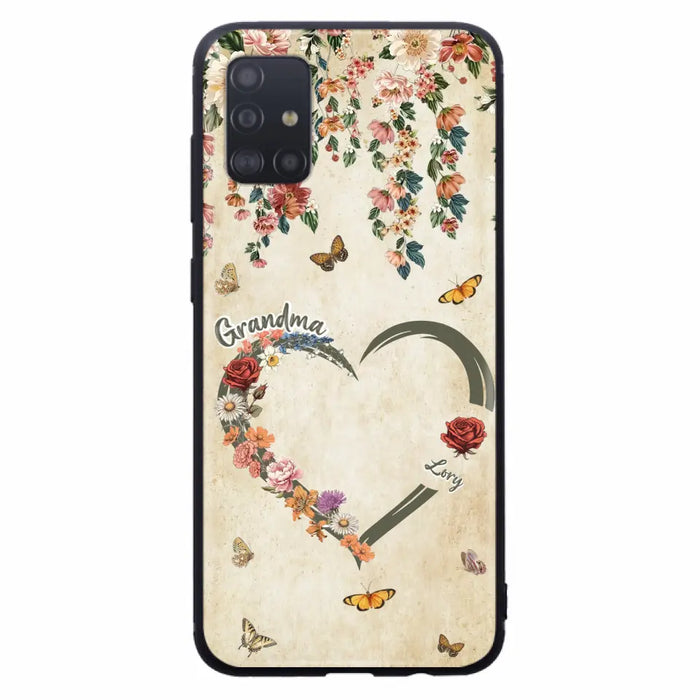 Custom Personalized Floral Heart Grandma Mom Vintage Birth Month Flower Phone Case - Up to 10 Kids - Mother's Day Gift Idea for Mom/Grandma - Case For iPhone/ Samsung