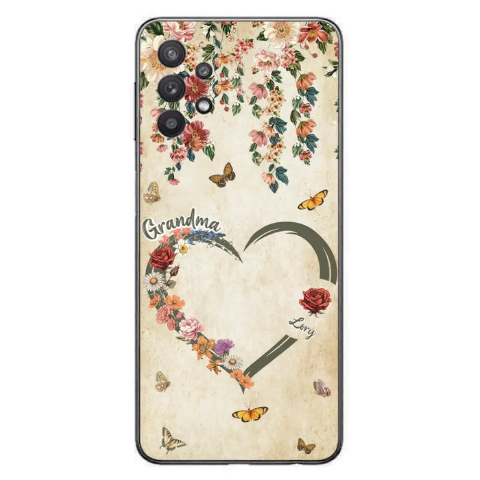 Custom Personalized Floral Heart Grandma Mom Vintage Birth Month Flower Phone Case - Up to 10 Kids - Mother's Day Gift Idea for Mom/Grandma - Case For iPhone/ Samsung