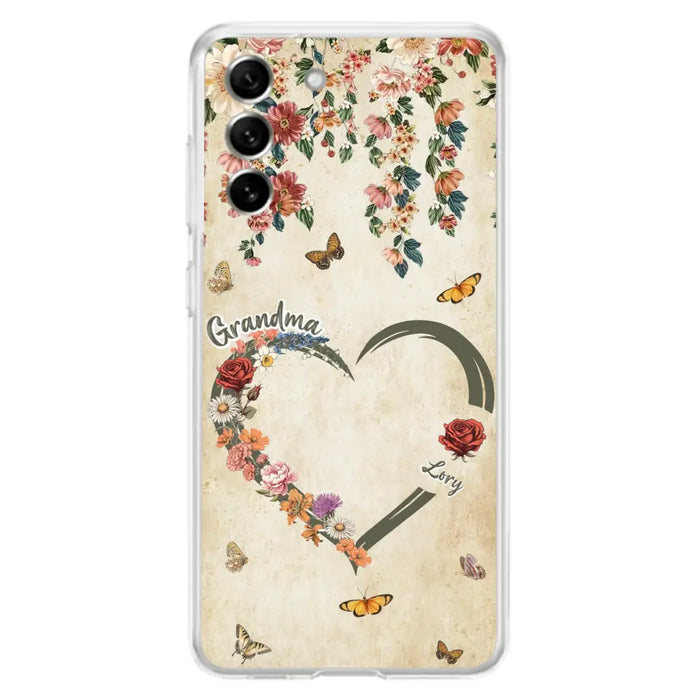 Custom Personalized Floral Heart Grandma Mom Vintage Birth Month Flower Phone Case - Up to 10 Kids - Mother's Day Gift Idea for Mom/Grandma - Case For iPhone/ Samsung