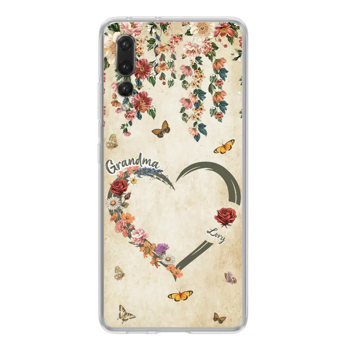 Custom Personalized Floral Heart Grandma Mom Vintage Birth Month Flower Phone Case - Up to 10 Kids - Mother's Day Gift Idea for Mom/Grandma - Case For Xiaomi/ Oppo/ Huawei