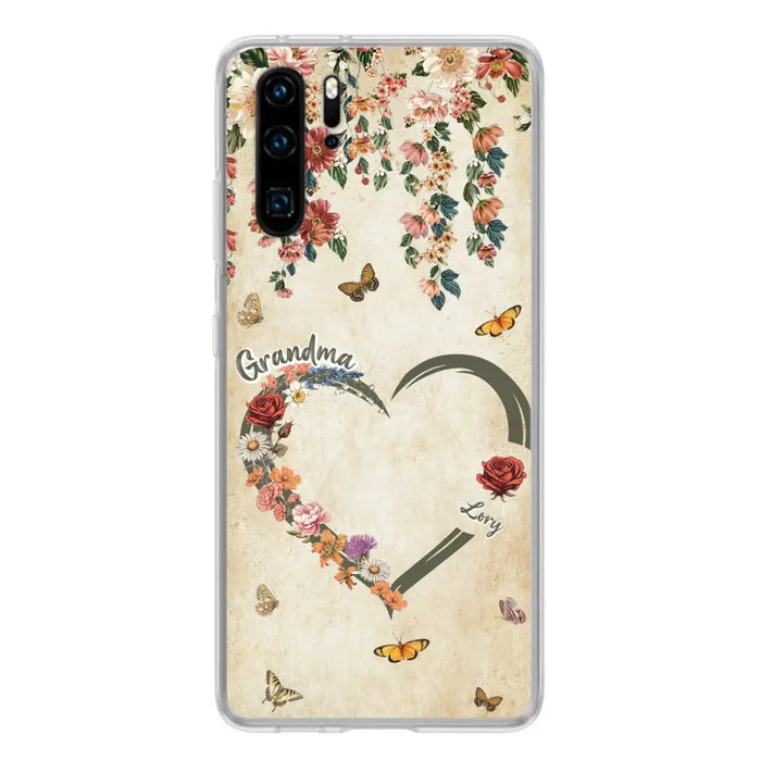 Custom Personalized Floral Heart Grandma Mom Vintage Birth Month Flower Phone Case - Up to 10 Kids - Mother's Day Gift Idea for Mom/Grandma - Case For Xiaomi/ Oppo/ Huawei