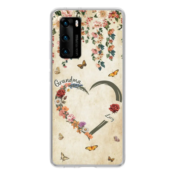 Custom Personalized Floral Heart Grandma Mom Vintage Birth Month Flower Phone Case - Up to 10 Kids - Mother's Day Gift Idea for Mom/Grandma - Case For Xiaomi/ Oppo/ Huawei