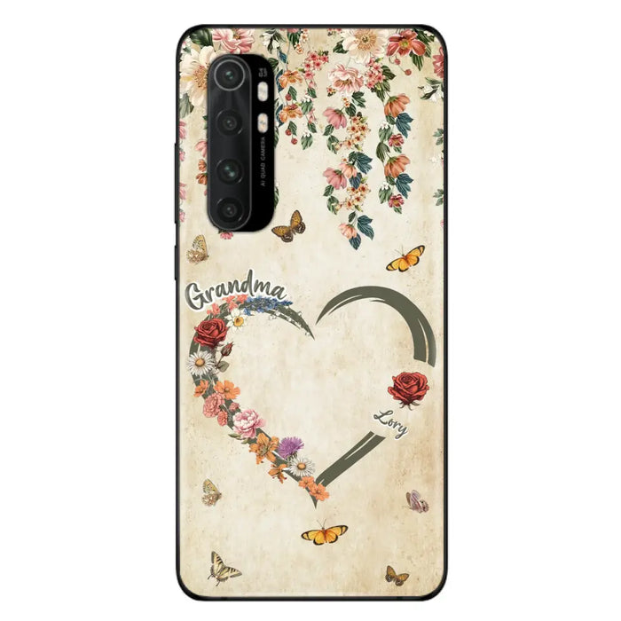 Custom Personalized Floral Heart Grandma Mom Vintage Birth Month Flower Phone Case - Up to 10 Kids - Mother's Day Gift Idea for Mom/Grandma - Case For Xiaomi/ Oppo/ Huawei