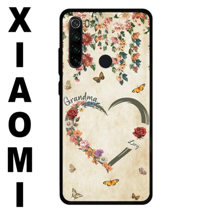 Custom Personalized Floral Heart Grandma Mom Vintage Birth Month Flower Phone Case - Up to 10 Kids - Mother's Day Gift Idea for Mom/Grandma - Case For Xiaomi/ Oppo/ Huawei