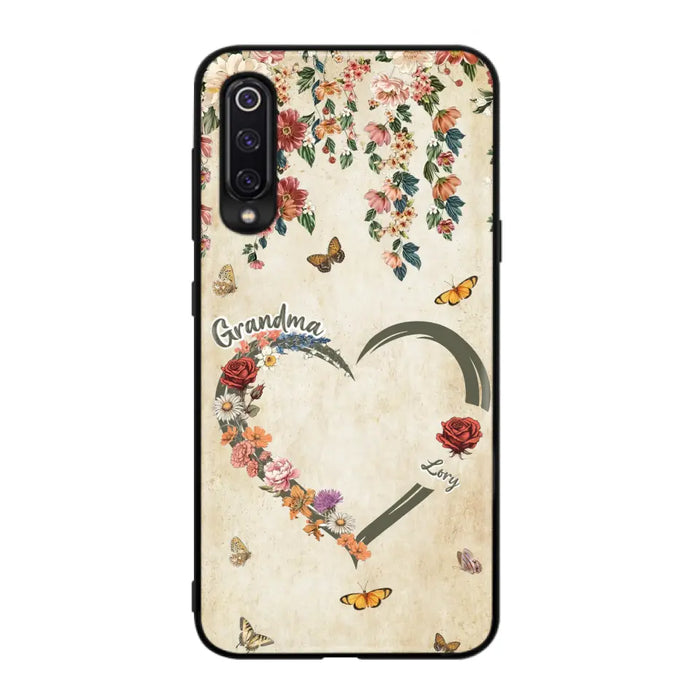 Custom Personalized Floral Heart Grandma Mom Vintage Birth Month Flower Phone Case - Up to 10 Kids - Mother's Day Gift Idea for Mom/Grandma - Case For Xiaomi/ Oppo/ Huawei