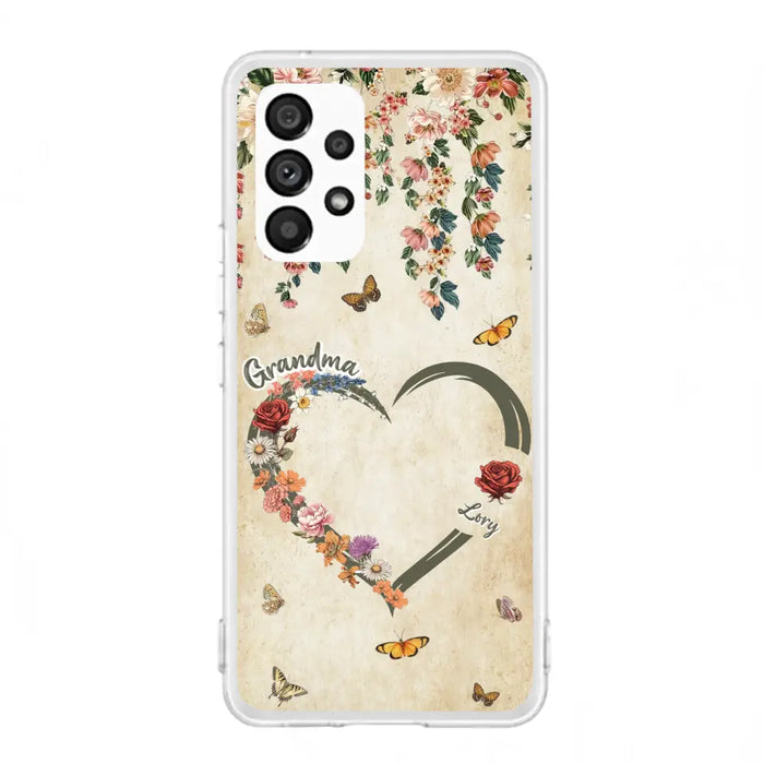 Custom Personalized Floral Heart Grandma Mom Vintage Birth Month Flower Phone Case - Up to 10 Kids - Mother's Day Gift Idea for Mom/Grandma - Case For iPhone/ Samsung